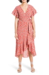 Max Studio Ruffle Crepe High/low Wrap Midi Dress In Baked Apple Leafy Pop Buds
