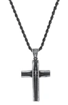 HMY JEWELRY STAINLESS STEEL OXIDIZED CROSS NECKLACE