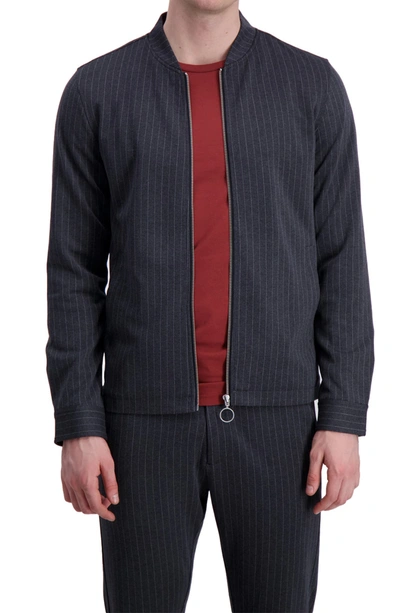 Lindbergh Knitted Stripe Overshirt In Black Stripe