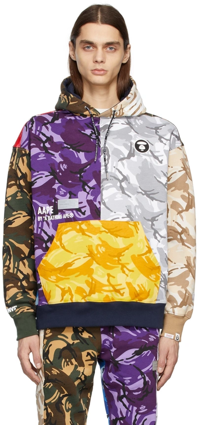 Aape By A Bathing Ape Multicolor Camo Rubber Logo Hoodie In Purple (multi)ppz