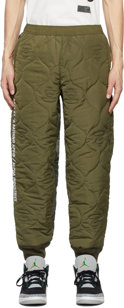 Aape By A Bathing Ape Khaki Alpha Industries Edition Quilted Logo Lounge Pants In Khakikhx