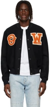 OFF-WHITE BLACK LOGO PATCH VARSITY JACKET