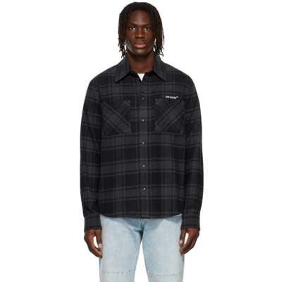 Off-white Outline Flannel Check Shirt With Logo Off White Man In Grey