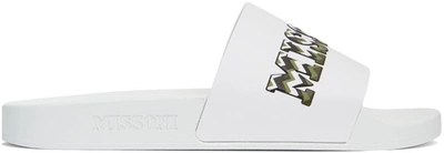 Missoni White Rubber Logo Slides In Sm85r White + Stampa