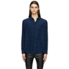 SAINT LAURENT BLACK & BLUE SILK YVES COLLAR SHIRT