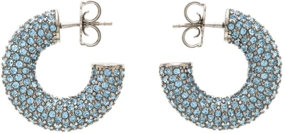 Amina Muaddi Silver Tone Cameron Mini Crystal Hoop Earrings In Aquamarine/silver