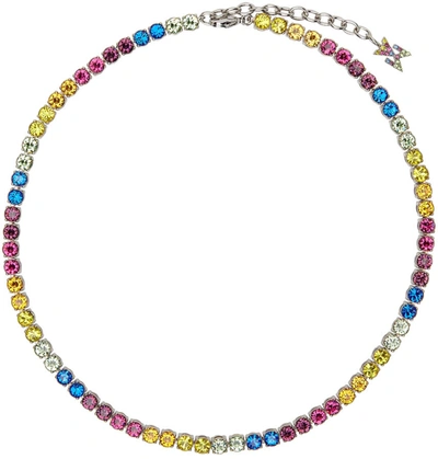 Amina Muaddi Tennis Crystal-embellished Necklace In Multicolore