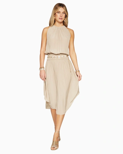knee length dresses for ladies Mariam Smocked Waist Midi Dress in coffee dot main image 1