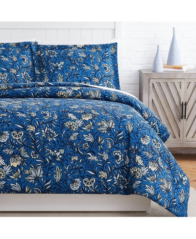 Southshore Fine Linens Blooming Blossoms Extra Soft 3 Pc. Duvet Cover Set, Full/queen In Blue