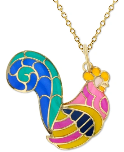 Macy's Enamel Rooster 18" Pendant Necklace In 14k Gold
