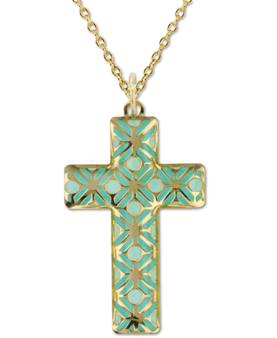 Macy's Enamel Cross Overlay 18" Pendant Necklace In 14k Gold