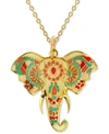Macy's Enamel Hand-painted Elephant 18" Pendant Necklace In 14k Gold In Gold