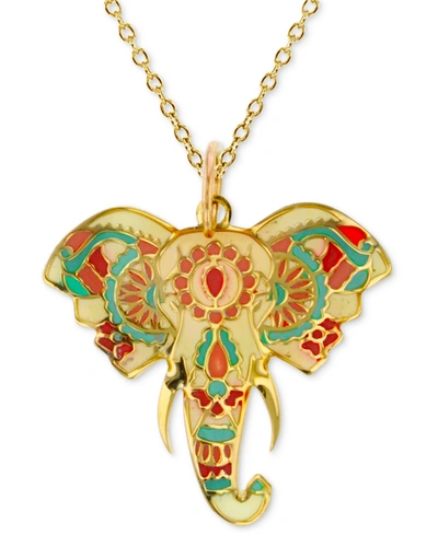 Macy's Enamel Hand-painted Elephant 18" Pendant Necklace In 14k Gold