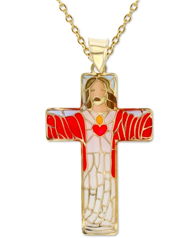 Macy's Enamel Jesus Cross 18" Pendant Necklace In 14k Gold