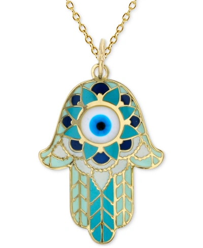 Macy's Enamel Evil Eye Hamsa Hand 18" Pendant Necklace In 14k Gold