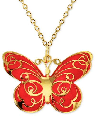 Macy's Enamel Butterfly 18" Pendant Necklace In 14k Gold