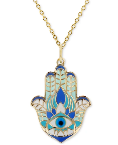 Macy's Enamel Evil Eye Hamsa Hand 18" Pendant Necklace In 14k Gold