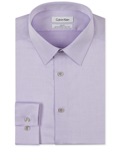 Calvin Klein Men's Steel Classic-fit Non-iron Performance Herringbone Spread Collar Dress Shirt In Lilac