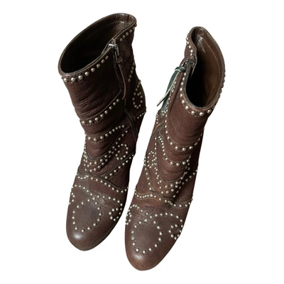 Pre-owned Miu Miu Leather Ankle Boots In Brown