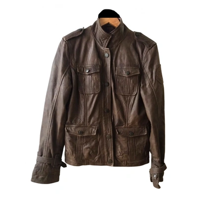 Pre-owned Napapijri Leather Biker Jacket In Brown