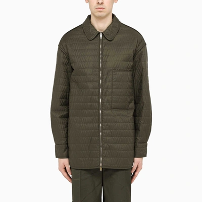 Valentino V Optical Quilted Nylon Shirt Jacket In Khaki