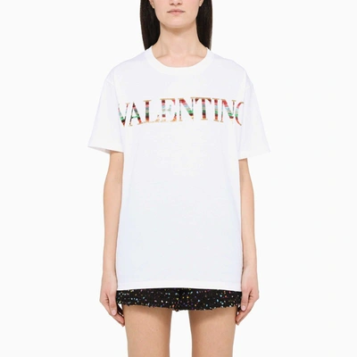 Valentino Sequin-embellished Embroidered Cotton-jersey T-shirt In White