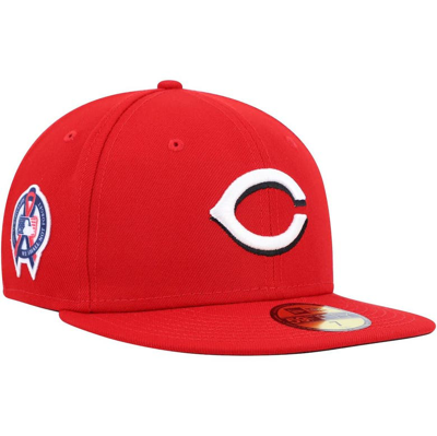 New Era Men's Red Cincinnati Reds 9, 11 Memorial Side Patch 59fifty Fitted Hat