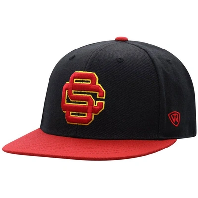 TOP OF THE WORLD TOP OF THE WORLD BLACK/CARDINAL USC TROJANS TEAM COLOR TWO-TONE FITTED HAT
