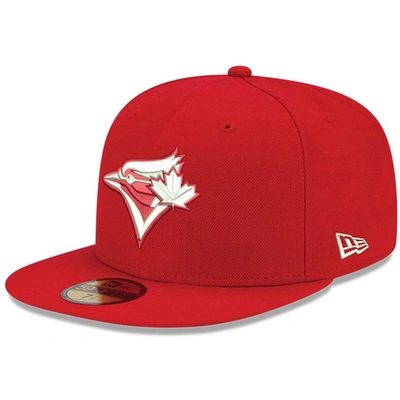 New Era Men's Red Toronto Blue Jays Logo White 59fifty Fitted Hat In Red/red