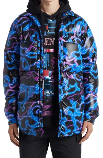 Valentino Neon Camou Print Hooded Shirt Jacket In Black/multicolour