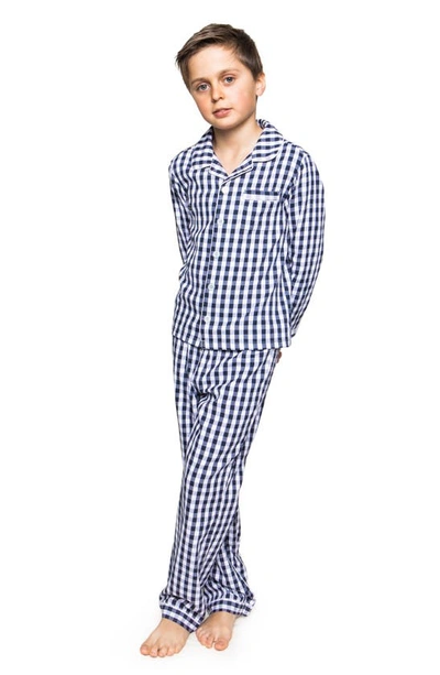 Petite Plume Unisex Navy Gingham Flannel Pajama Set - Baby, Little Kid, Big Kid