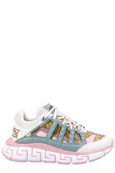 Versace Trigreca Low-top Sneakers In Pink,white,gold