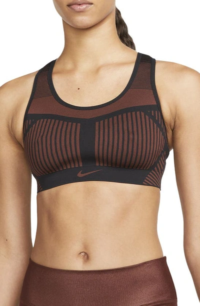 Nike Women's Fe/nom Flyknit High-support Non-padded Sports Bra In Bronze Eclipse/ Black