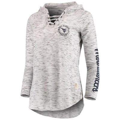 Pressbox Women's  Gray West Virginia Mountaineers Space Dye Lace-up V-neck Long Sleeve T-shirt