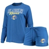 CONCEPTS SPORT CONCEPTS SPORT ROYAL LOS ANGELES RAMS METER KNIT LONG SLEEVE RAGLAN TOP & SHORTS SLEEP SET