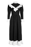 Batsheva Carol Ruffled Two-tone Cotton-poplin Midi Dress In Black And White Cotton