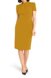 Maggy London Tie Neck Short Sleeve Sheath Dress In Marigold