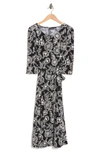 Nina Leonard Floral Scoop Neck Midi Dress In Black/ White Combo
