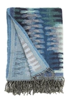 Melange Yarn Dyed Ikat Wool Throw In Blue Multi
