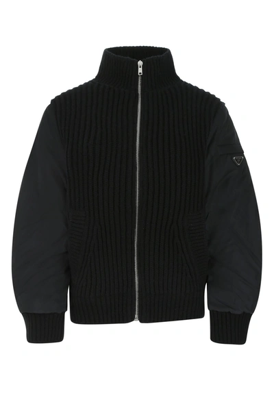Prada Black Cashmere And Re-nylon Jacket  Nd  Donna 36