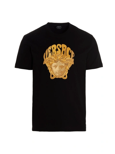 Versace Medusa Embroidery Cotton Jersey T-shirt In Black