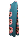 La Doublej Roy Printed Silk One Shoulder Dress In Blue