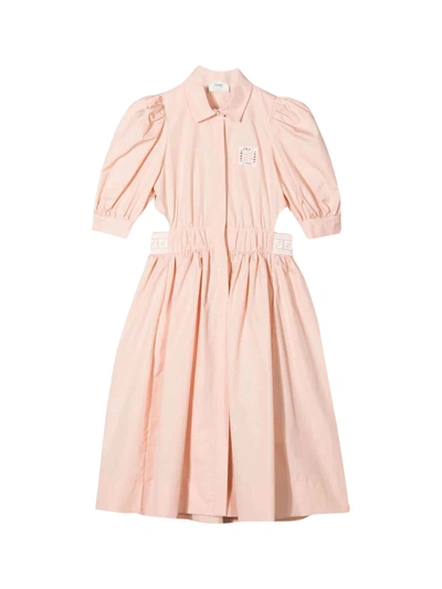 Fendi Kids' Ff Cotton Cutout Dress In Pink