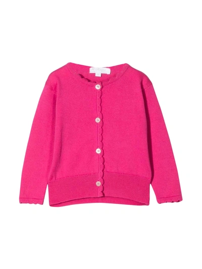 Mariella Ferrari Babies' Scallop-trim Fine-knit Cardigan In Pink