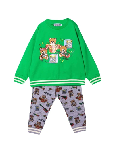 Moschino Babies' Teddy Bear Print Tracksuit In Verde