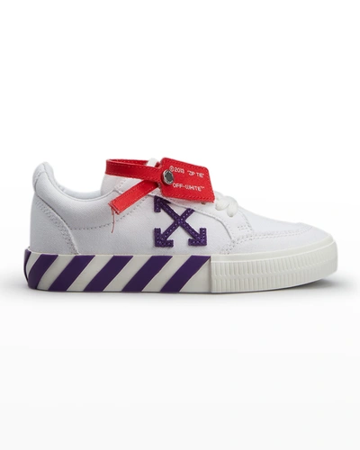 Off-white Girl's Arrow Vulcanized Canvas Low-top Sneakers, Toddler/kids In Bianco/viola