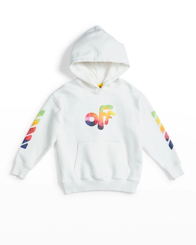 Off-white Kids' Boy's Watercolor Rounded Logo Hoodie In White