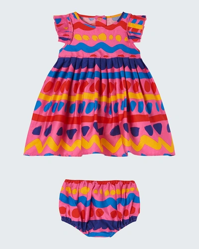 Stella Mccartney Kids' Girl's Tribal Striped Satin Dress W/ Bloomers In 999mc Pink Mlti