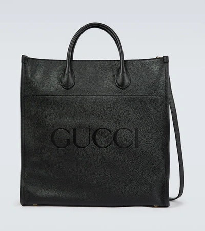 Gucci Large Leather Tote Bag In Black