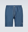 Brunello Cucinelli Logo-embroidered Drawstring Swim Shorts In Azzurro
